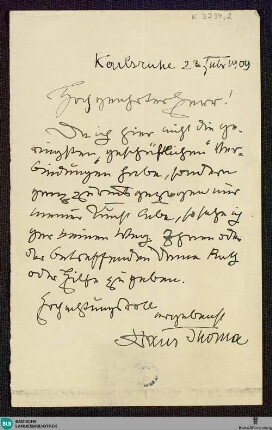 Brief von Hans Thoma an Unbekannt vom 23.02.1909 - K 3234, 2