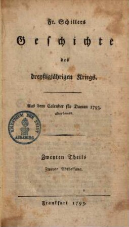 Geschichte des 30jährigen Krieges : aus dem Calender für Damen 1793 abgedruckt, 2