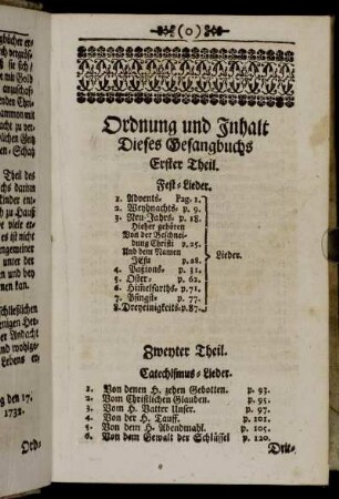 Ordnung und Inhalt dieses Gesangbuchs
