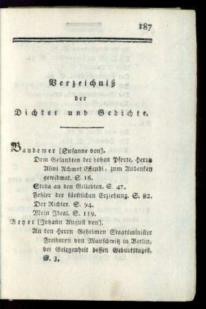 Verzeichniß der Dichter und Gedichte.
