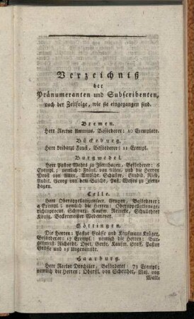 Verzeichniß der Pränumeranten und Subscribenten,[...]