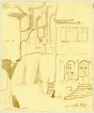 Gernsbach Blick zwischen Häusern auf Chor Liebfrauenkirche