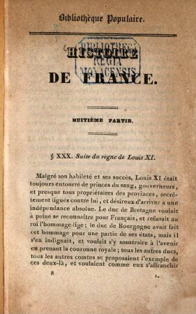Histoire de France jusqu'en 1789, 3,8. (1833). - 107 S.