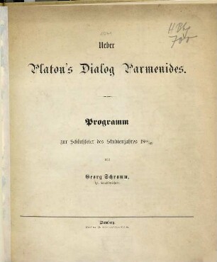 Ueber Platon's Dialog Parmenides