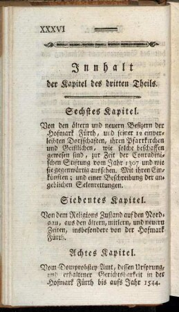 Innhalt der Kapitel des dritten Theils
