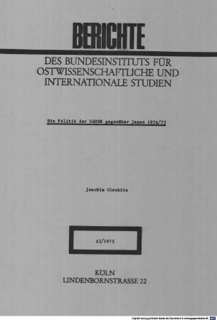 Die Politik der UdSSR gegenüber Japan 1974/75