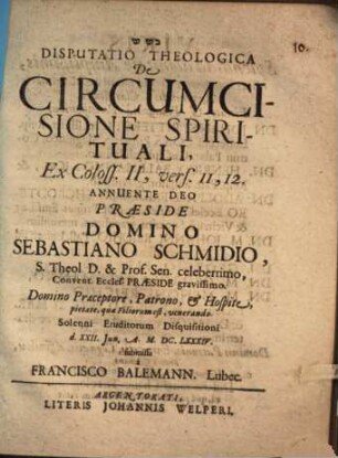 Disputatio Theologica De Circumcisione Spirituali