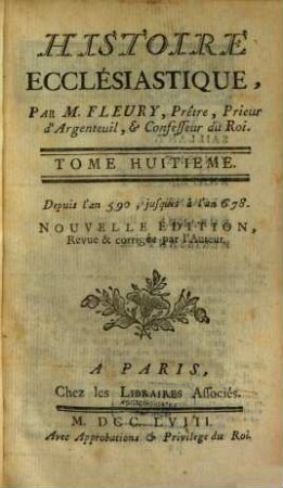 Histoire Ecclésiastique, 8. Depuis l'an 590, jusques à l'an 678
