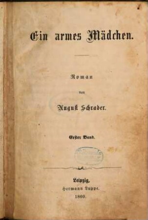 Ein armes Mädchen : Roman von August Schrader, 1