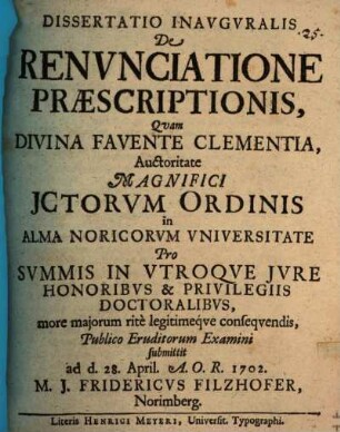 Dissertatio inauguralis de renunciatione praescriptionis