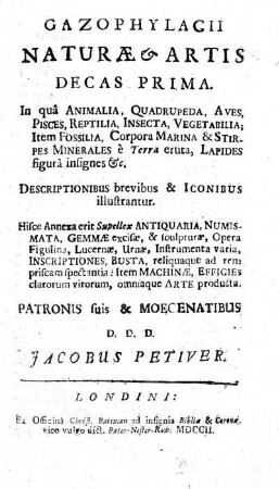 Gazophylacii Naturæ & Artis Decas Prima [- Quinta]