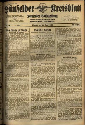 Erste Ausgabe vom Montag, den 24. Juni 1935.