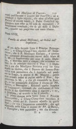 Num. LVII. Proteste di alcuni Missionarj, ed ordini dell Imperatore