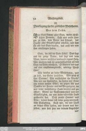 III. Danksagung für die göttlichen Wohlthaten.