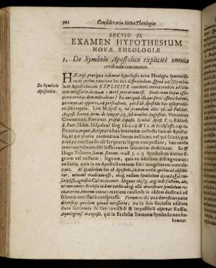 Sectio II. Examen Hypothesium Novæ Theologiæ.