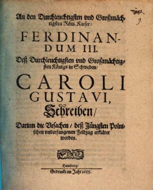 An den Durchleuchtigsten vnd Großmächtigsten Röm. Kaiser, Ferdinandum III.