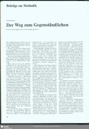 Der Weg zum Gegenständlichen : Beiträge zur Methodik
