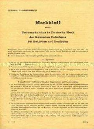 Merkblatt der Sächsischen Landeskreditbank zur Währungsreform 1948