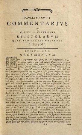 Pavlli Manvtii Commentarivs in M. Tvllii Ciceronis Epistolas Ad Diversos, 1