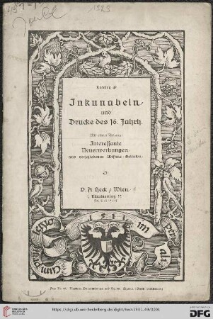Nr. 49: Katalog: Inkunabeln und Drucke des 16. Jahrh. : mit einem Anhang: Interessante Neuerwerbungen aus verschiedenen Wissens-Gebieten