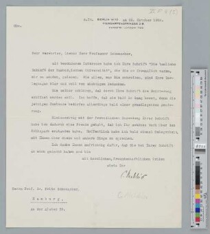 Brief an Fritz Schumacher