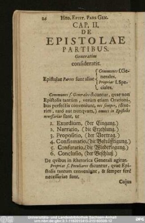 Cap. II. De Epistolae Partibus. Generatim consideratis.