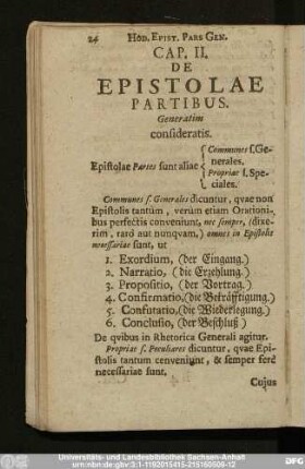 Cap. II. De Epistolae Partibus. Generatim consideratis.