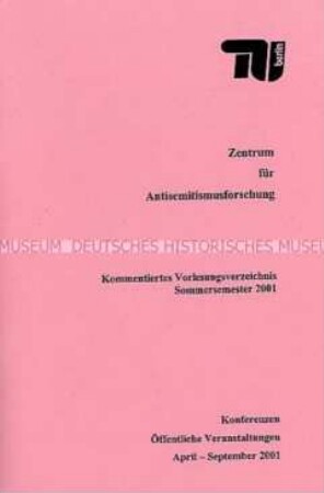 Vorlesungsverzeichnis des Zentrum für Antisemitismusforschung an der TU Berlin