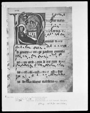 Antiphonar, vermutlich aus einem Zisterzienserkloster — Initiale N (ativitatis) mit der Geburt Christi, Folio 26recto