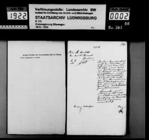 Kanzleimobiliar und Verbesserung der Einrichtung des Oberamts Gerabronn