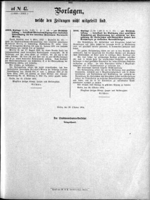 Anlage: ad No.47 (1000-1001), Vorlagen, welche den Zeitungen nicht mitgeteilt sind