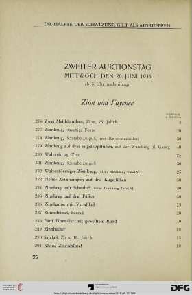 Zweiter Auktionstag: Mittwoch, den 26. Juni 1935, ab 3 Uhr nachmittags (Nr. 276-550)