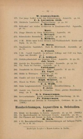 Handzeichnungen, Aquarellen u. Oelstudien