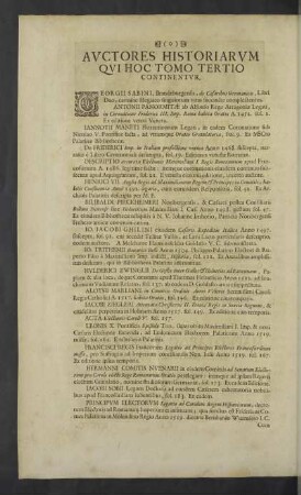 Auctores Historiarum qui hoc tomo tertio continentur.