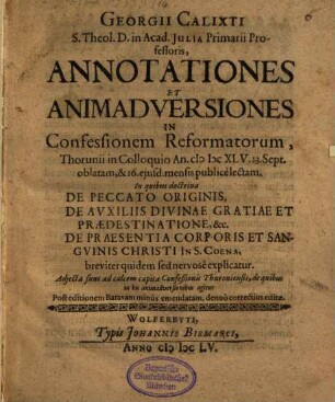 Animadversiones in Confessionem Thorunensem