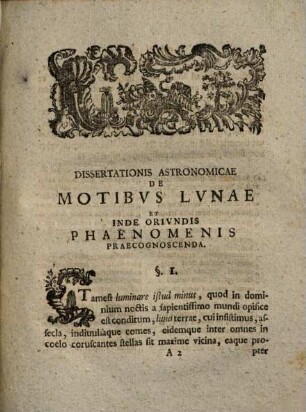 Dissertatio Philosophico-Astronomica De Motv Terrae Et Phaenomenis Inde Orivndis, Dissertatio Astronomica Secvnda