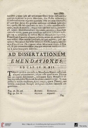 Ad Dissertationem emendationes