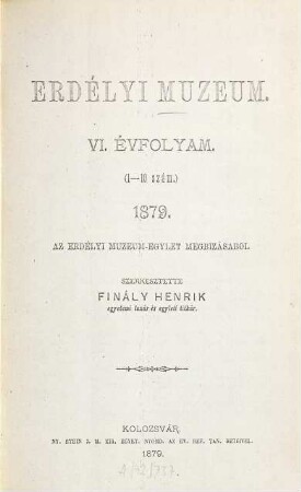 Erdélyi múzeum, 6. 1879