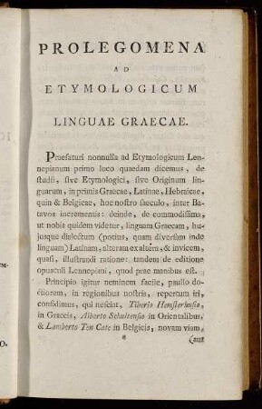 Prolegomena Ad Etymologicum Linguae Graecae.