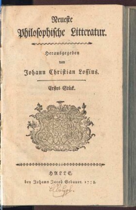 1.1778: Neueste philosophische Litteratur, 1.1778