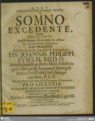Disputatio Inauguralis Medica De Somno Excedente