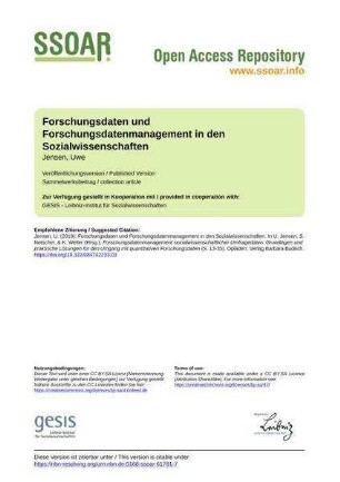 Forschungsdaten und Forschungsdatenmanagement in den Sozialwissenschaften
