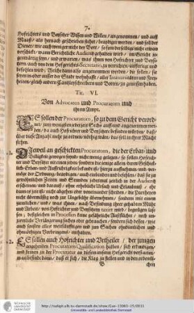 Tit. VI. Von Advocaten und Procuratorn und ihrem Ampt.