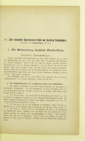 IV. Der deutsche Sprachunterricht im fünften Schuljahre