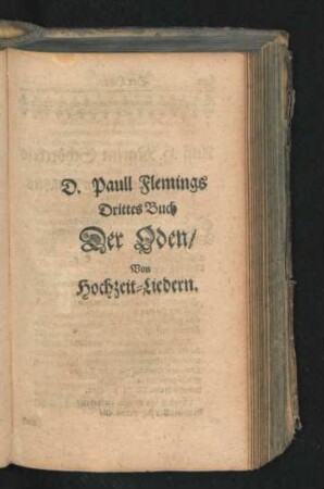 Drittes Buch der Oden/ Von Hochzeit-Liedern.