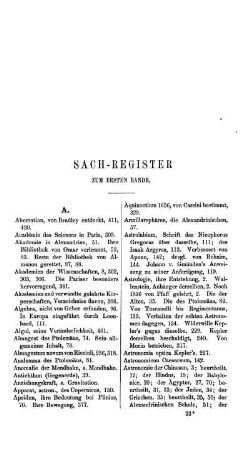 Sach-Register zum ersten Bande.