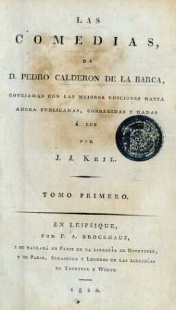 T. 1: Las comedias de D. Pedro Calderon de la Barca