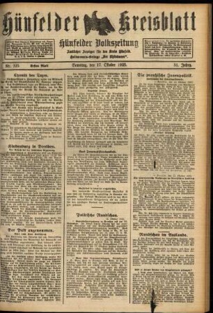Erste Ausgabe vom Samstag, den 17. Oktober 1925.