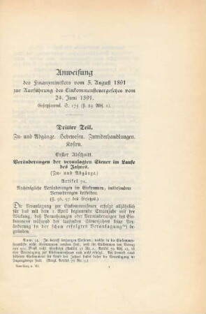 Erster Abschnitt. Veränderungen der veranlagten Steuer im Laufe des Jahres.