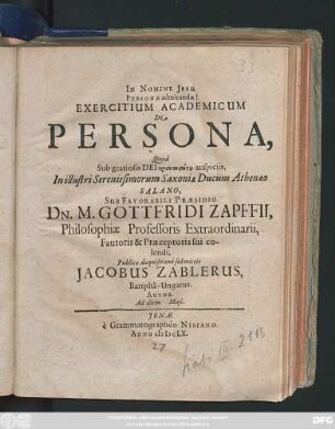 Exercitium Academicum De Persona